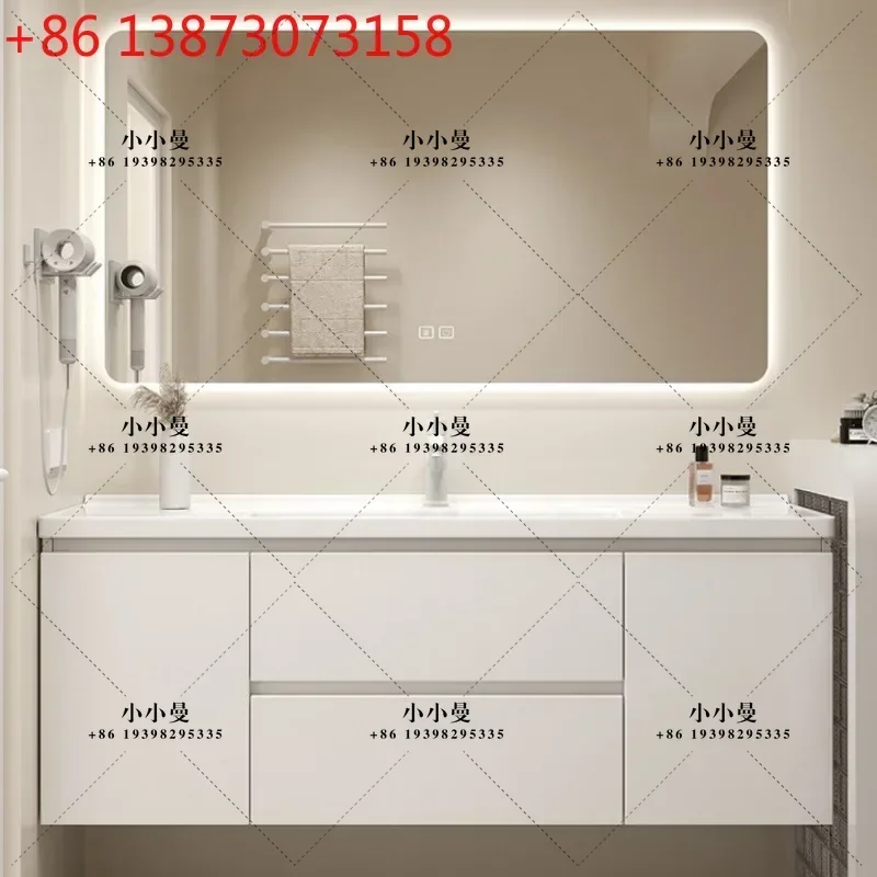 Special bathroom cabinet combination ceramic integrated solid wood grain bathroom light hand washing washbasin cabinet