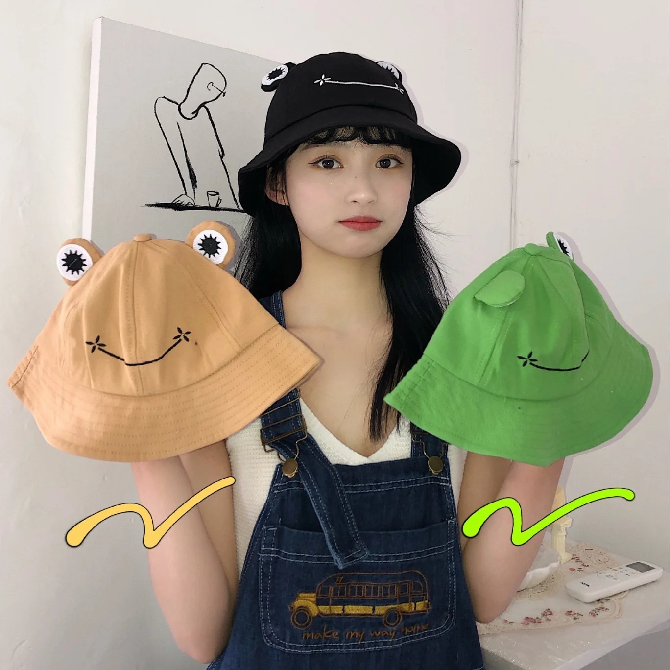 Unisex Cute Frog Style Personality Bucket Hats Fishermen Caps Outdoor Casual Cap Sunscreen Hat image 5