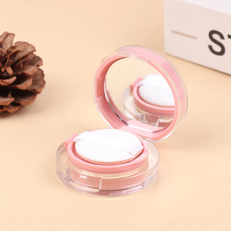 Mini Caixa Rosa Vazia para Base Cushion com Espelho e Esponja para BB Cream, Recipiente Cosmético, Estojo de Maquiagem e Cuidados com a Pele