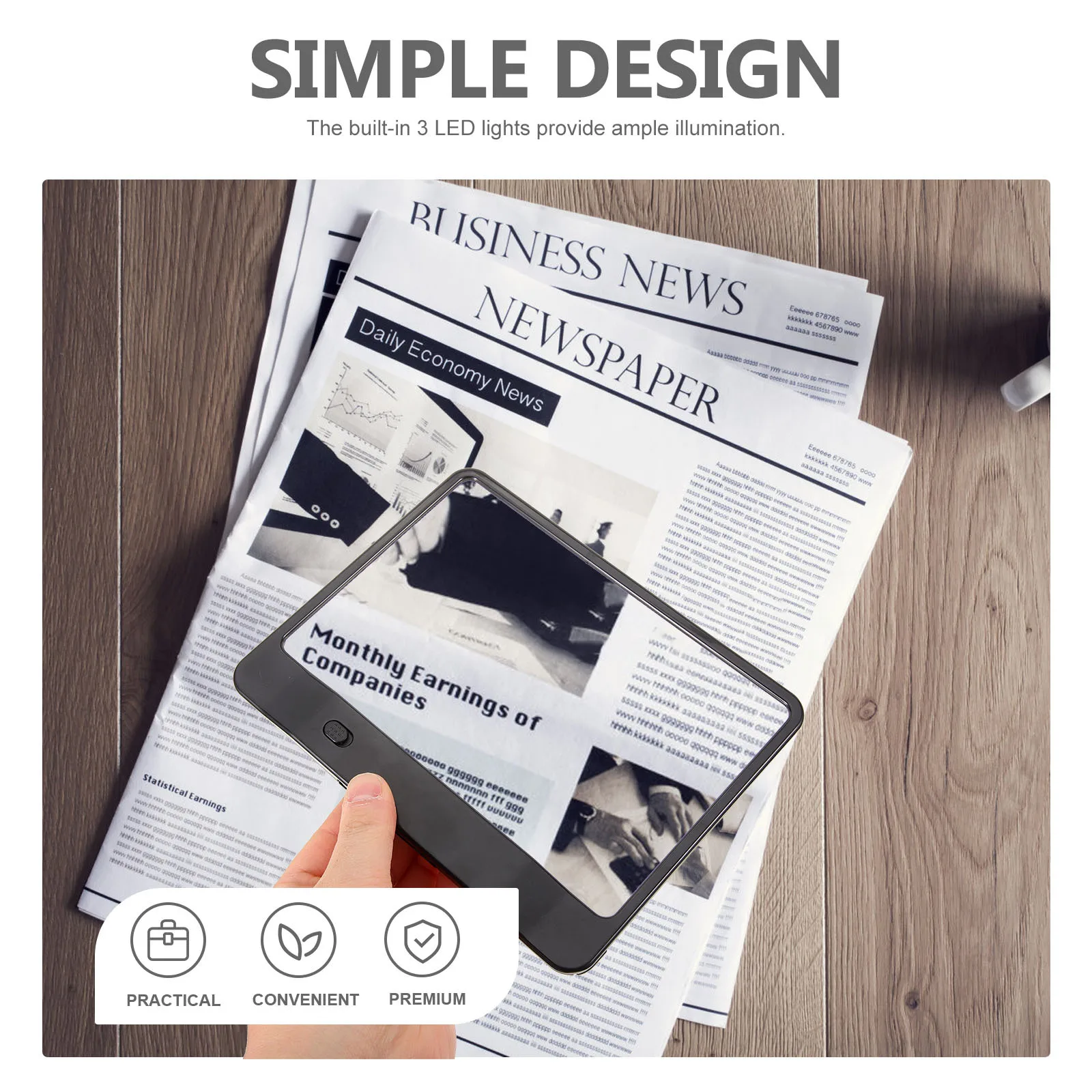 

Handheld Magnifier 3x Magnification LED Light Reading Page Magnifier for Books Desktop and Handheld Reading Accessory