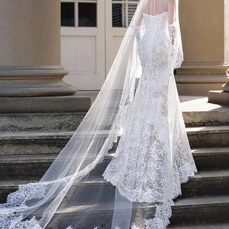 

250 см элегантная однослойная фата с мягкими кружевными краями, длинные свадебные аксессуары
