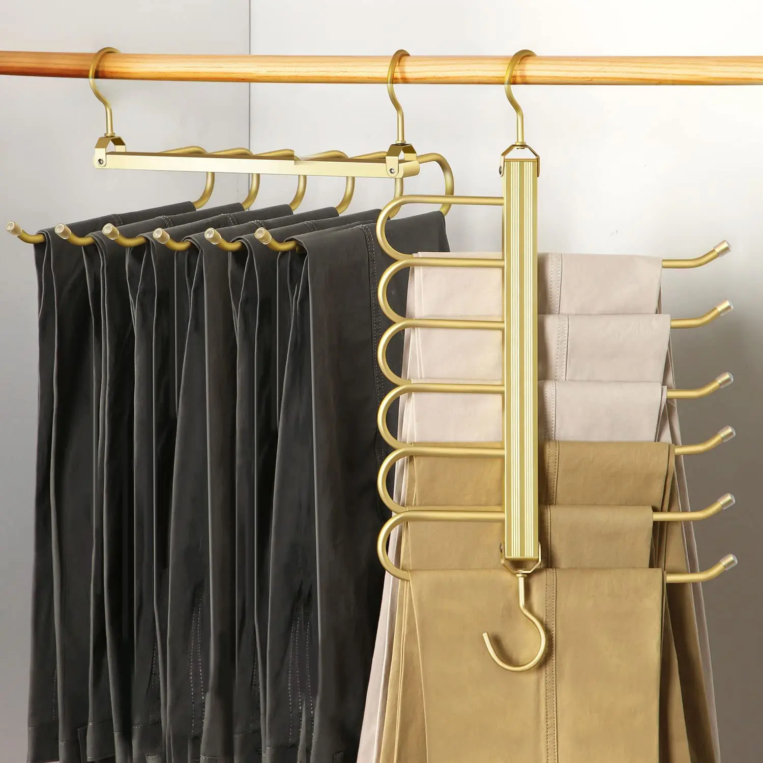 6 Layers Aluminum Pants Hangers,Space Saving Jeans Scarf Organizer,Multi-Functional Closet Heavy Rack for Slacks Skirt Trousers