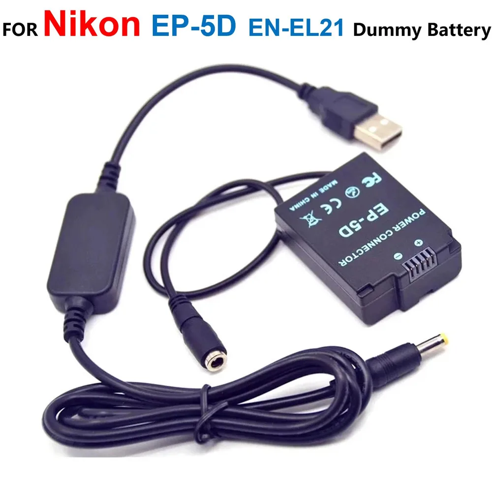 

EP-5D DC Coupler ENEL21 EN-EL21 Dummy Battery Grip Power Bank 5V USB Cable Adapter For Nikon 1 V2 1V2 Camrea