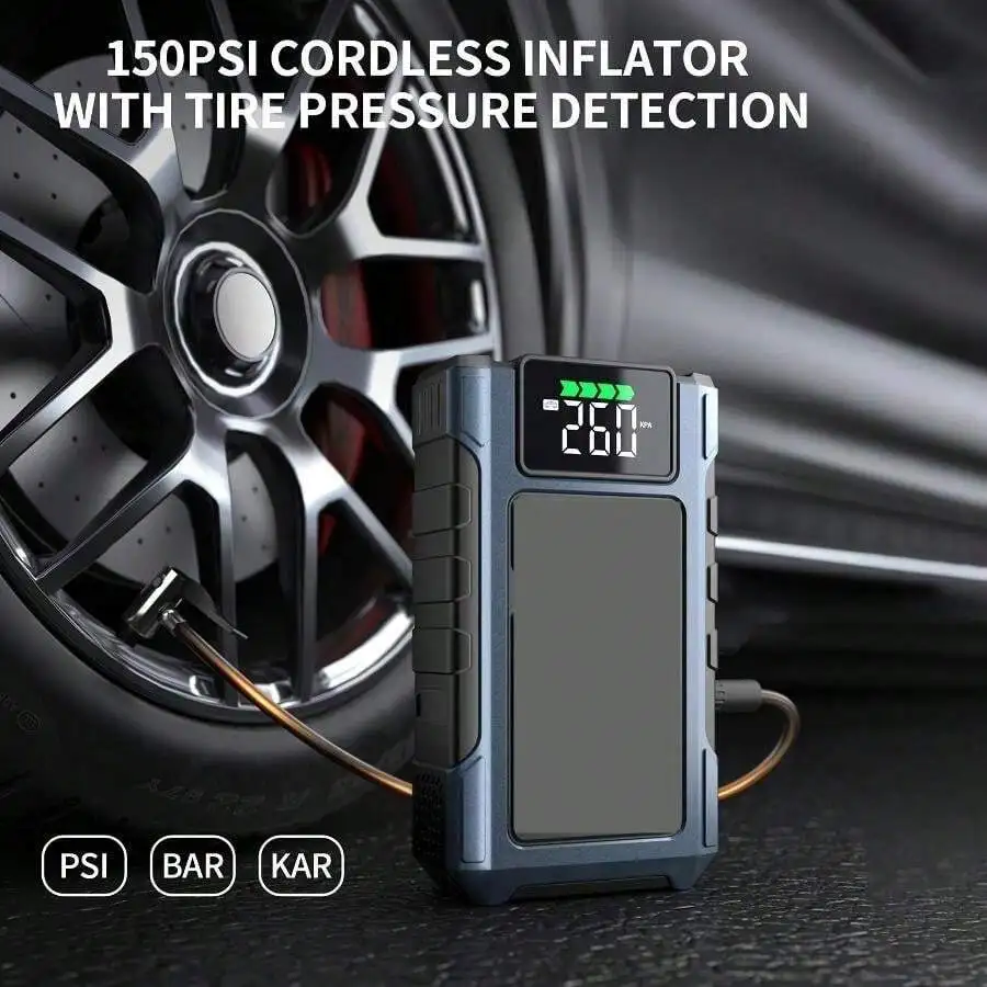 [4000A Peak | Portable] 4000A Peak Portable Tire Inflator | Car Jump Starter + Air Compressor All-In-One | 2.38G Gasoline,