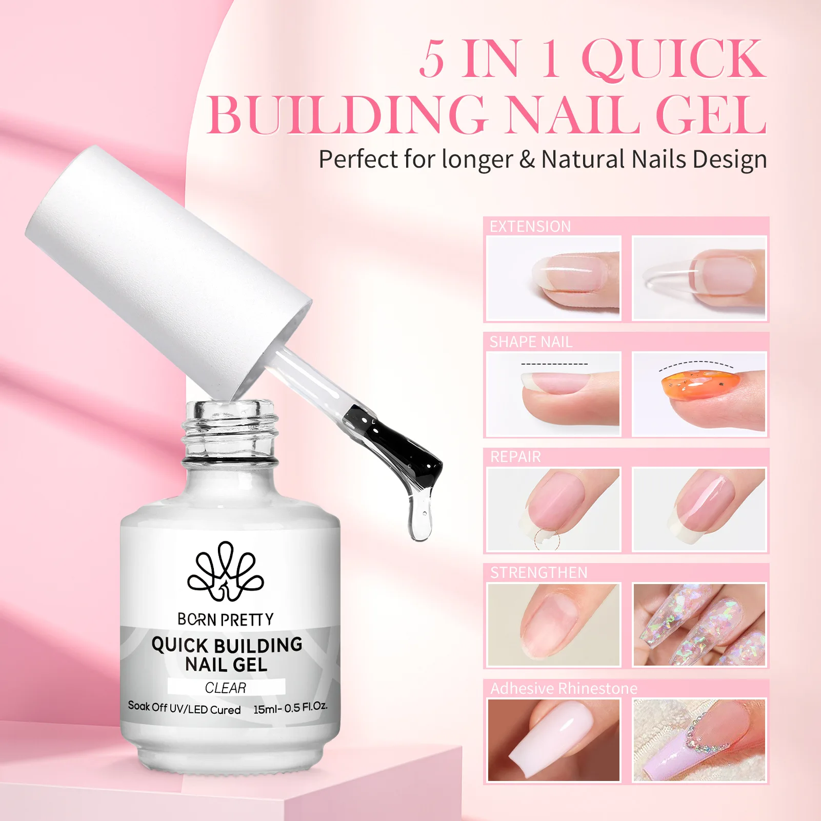 BORN PRETTY Plus Hard Reinforcement Construction Glue To Quickly Extend Nails Without Nail Extension Special Extension Solution