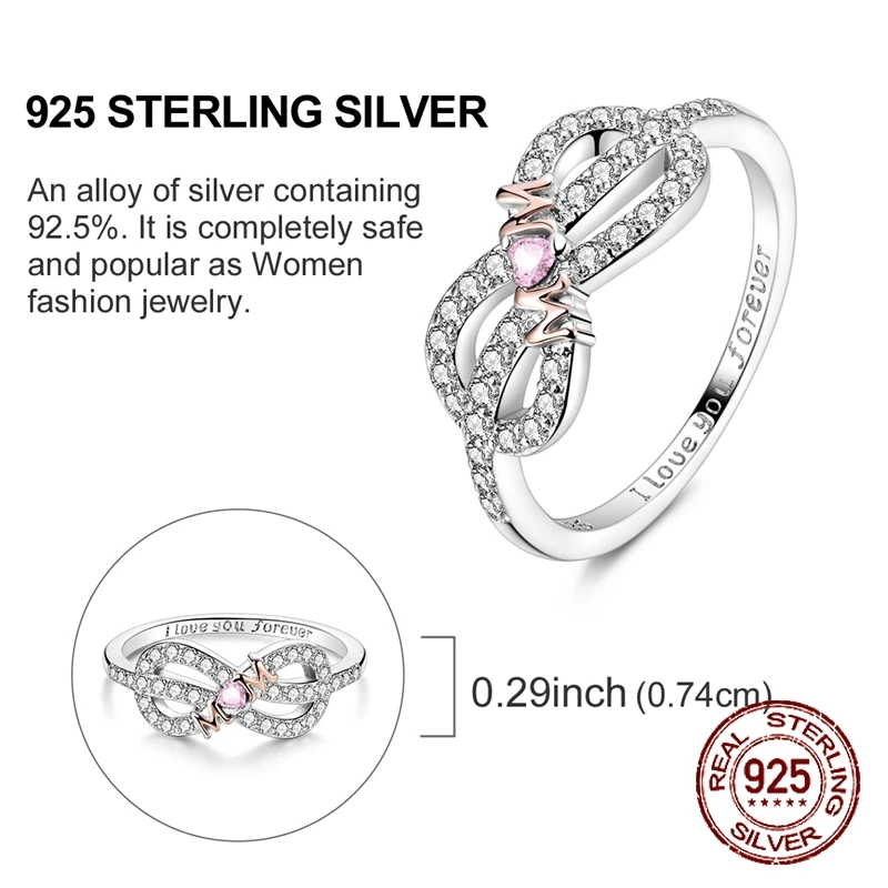 Women's 925 Sterling Silver Forever Love Mom Ring, Gift