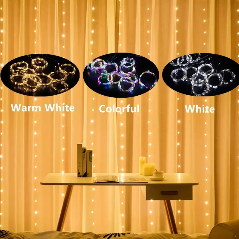 Home Holiday Decoration Festival Decor Remote Control LED Garland Curtain Light USB 8 Modes Fairy Lights For New Year Lamp 2025