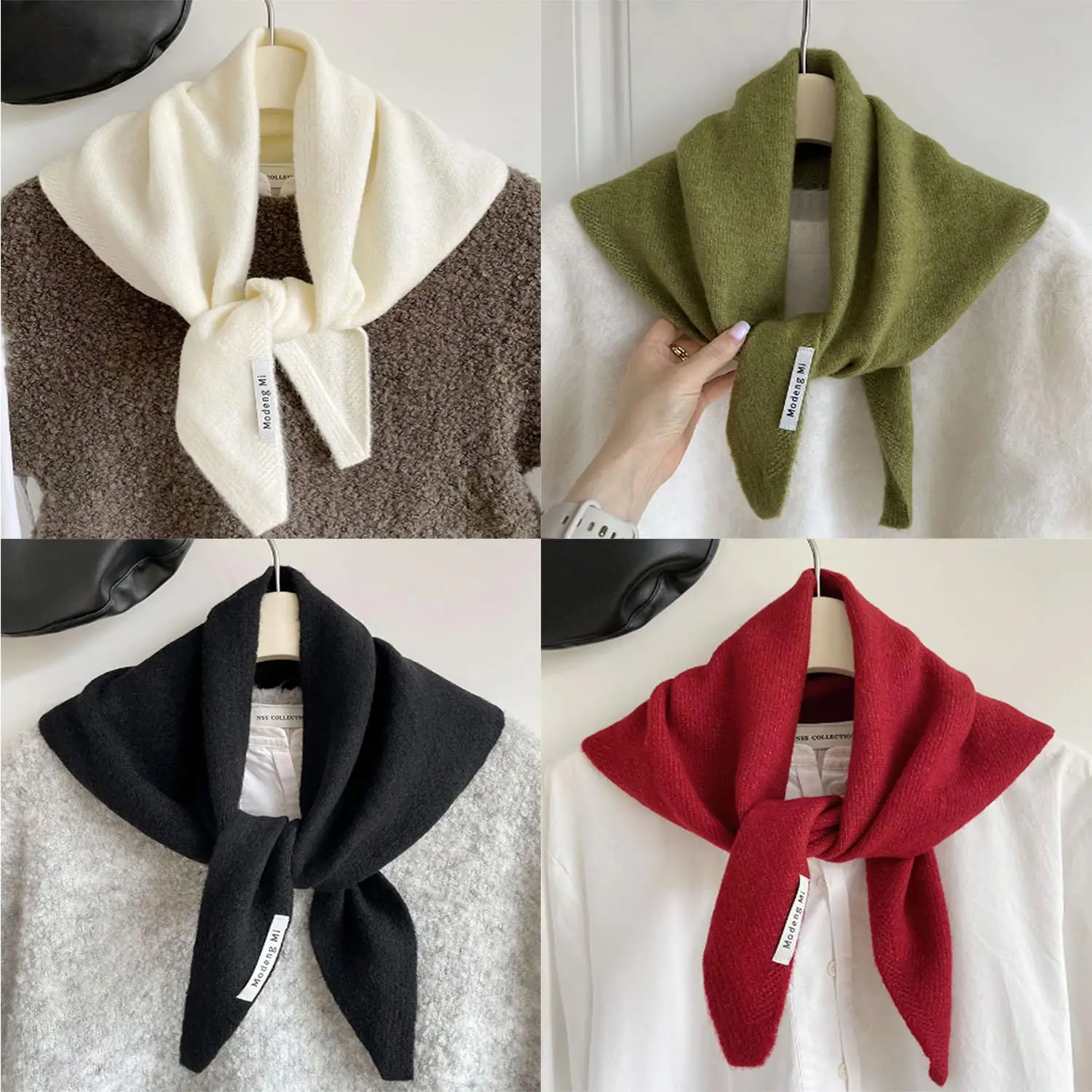 

1PC Multi-functional Head Scarf Wool Knitted Triangular Scarf Women Headscarf Knitted Scarf Solid Color Warm Knitted Scarf