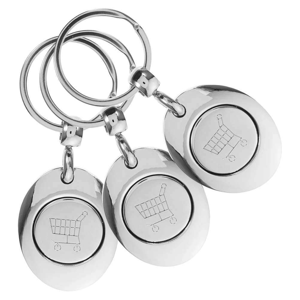 3 Pcs Token Keychain Car Shopping Trolley Office Supplies Zinc Alloy Small Keyring Metal Tokens