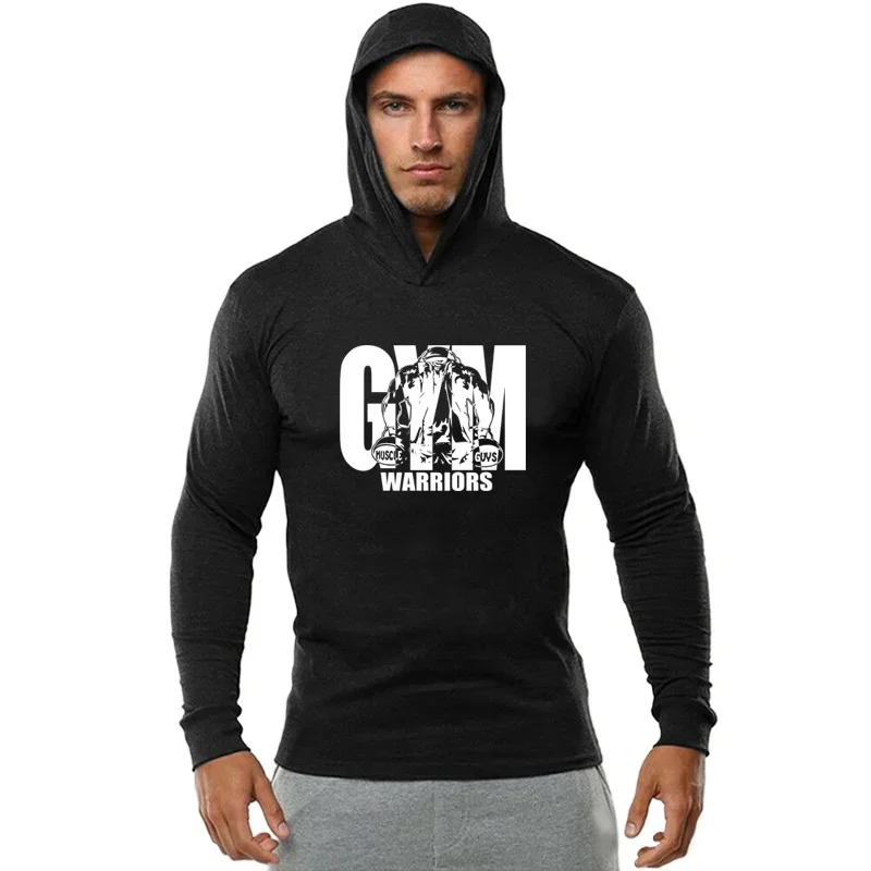

Spring and autumn new men's printed cotton versatile running fitness sports fashion casual black long-sleeved hoodie