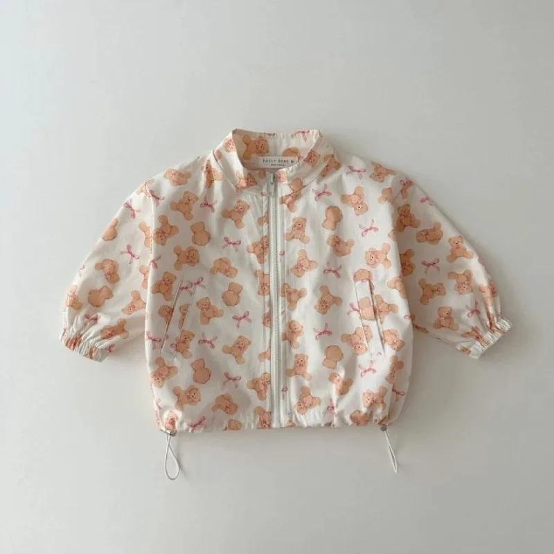 2025 Summer New Baby Cute Cartoon Print Coat Long Sleeve Infant Girl Sunscreen Jacket Kids Boys Zipper Coat Children Clothes