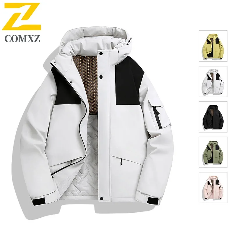 سترة مبطنة للرجال للمغامرة الخارجية من COMXZ، سترة شتوية مريحة بقلنسوة سميكة ودافئة على طراز الشارع معاطف شتوية مريحة #2