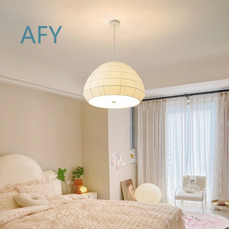 Japanese Pleated Pendant Lamp for E27 Socket Vintage Living Room Bedroom Fabric Art Study Droplight Nordic Designer