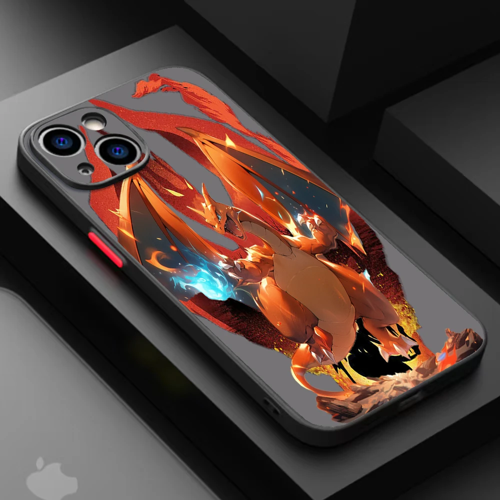 Bilibili P-P-okémon C-Charizard Mode Phone Case For iPhone 15 14 13 12 11 Pro Max mini XS XR X 8 7 6 Plus SE Frosted Cover