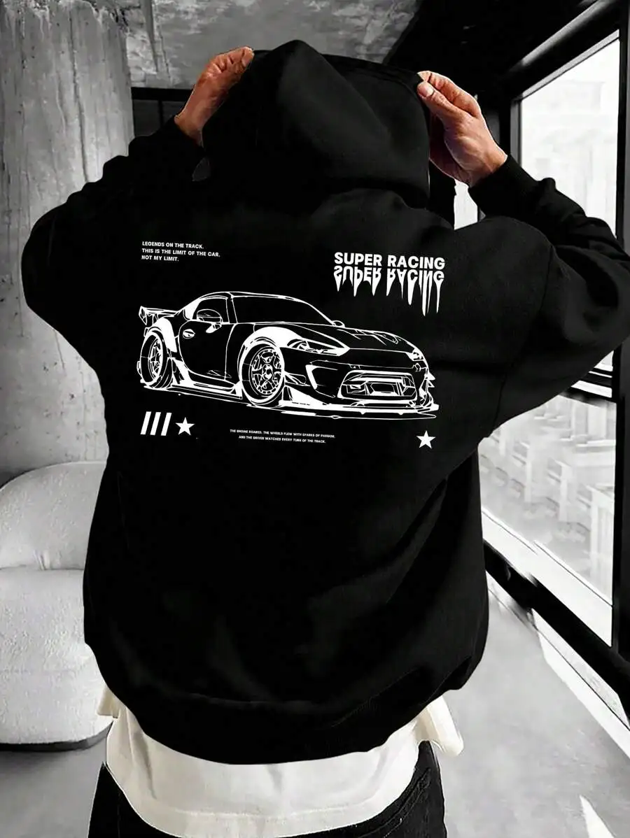 Men's new high-quality sweatshirt, sports car print fashion trend 280g heavyweight street sweatshirt