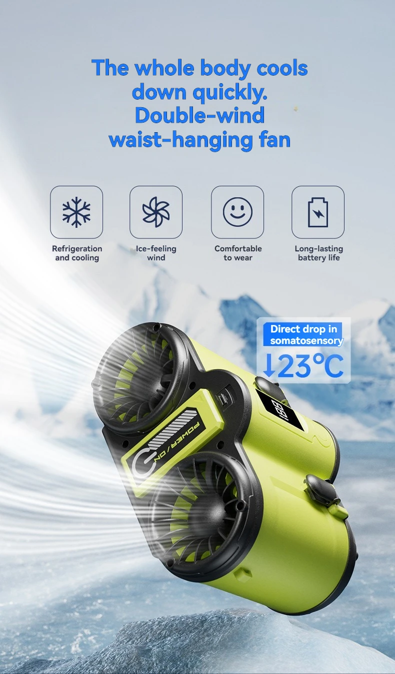 Waist mounted fan portable outdoor cooling device for construction sites, USB 100 speed cooling 6000mAh