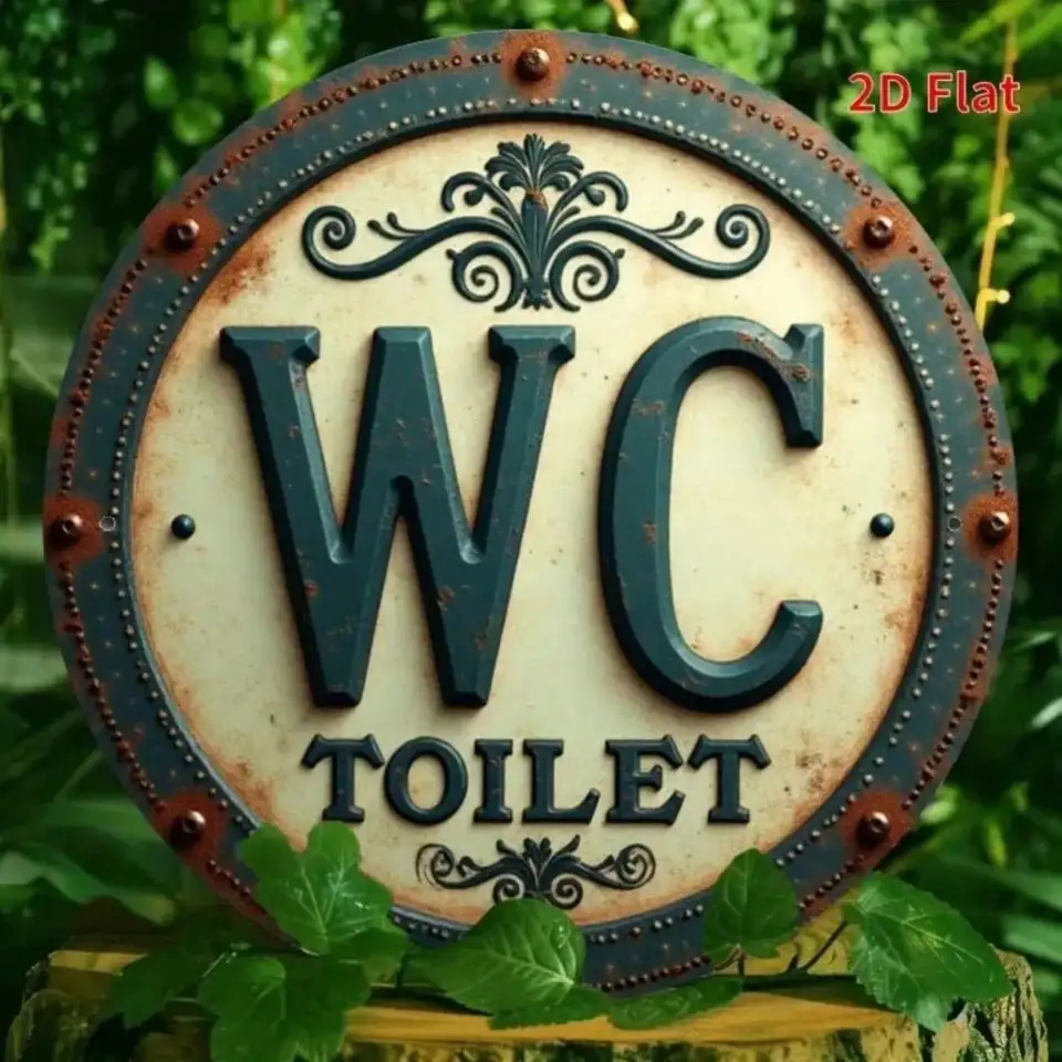 Blue Antique Metal Toilet Sign Plaque, Dark Blue WC Bathroom Door