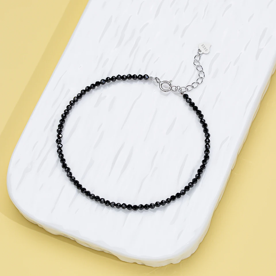 Natural Stone Beads  Bracelet on Hand Chain Luxury Jewelry 2MM with 925 Sterling Silver Bangle for Women Gift Wholesale