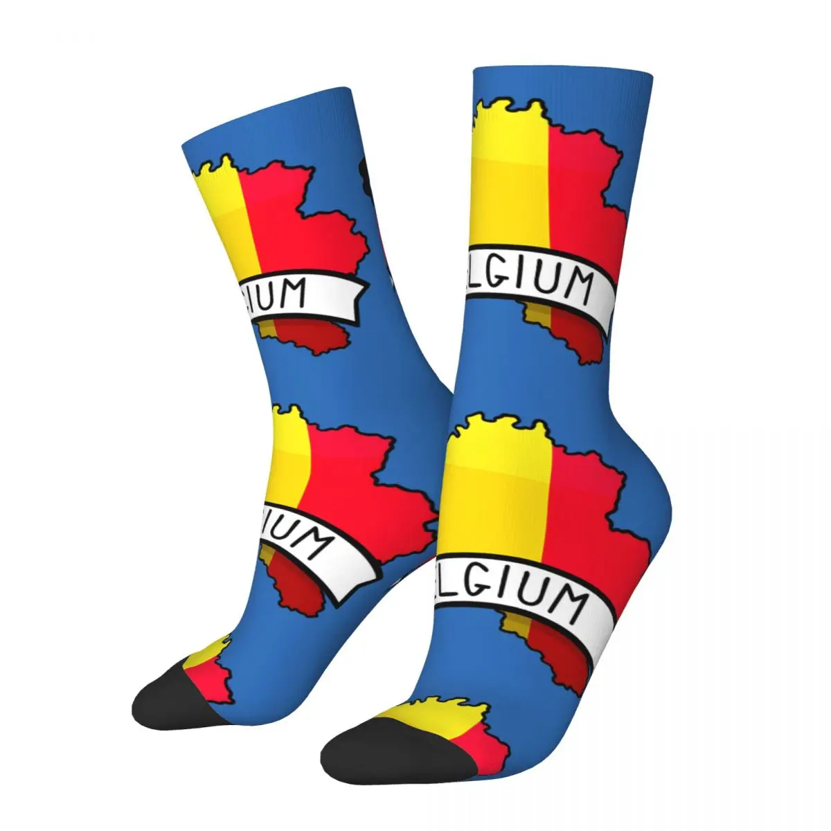 Retro Belgium Map Sticker Sticker 2024 Men's compression Socks Unisex Europe Harajuku Seamless Printed Novelty Crew Sock