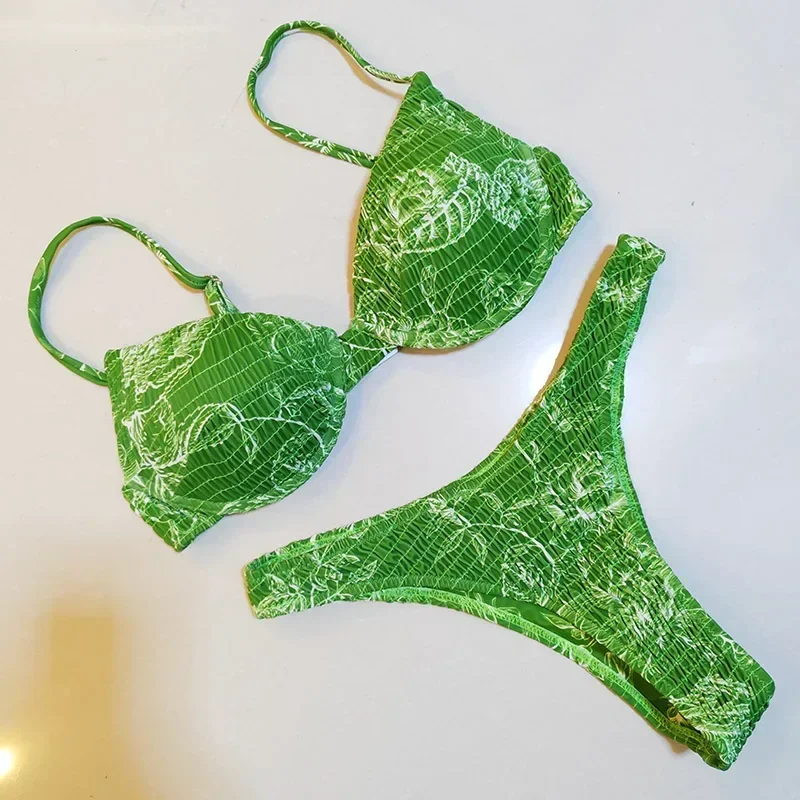 جديد مثير Underwire رفع مجموعة البكيني النساء مثلث البرازيلي البيكينيات ملابس السباحة Ruched Biquini المطبوعة لباس سباحة ملابس الشاطئ