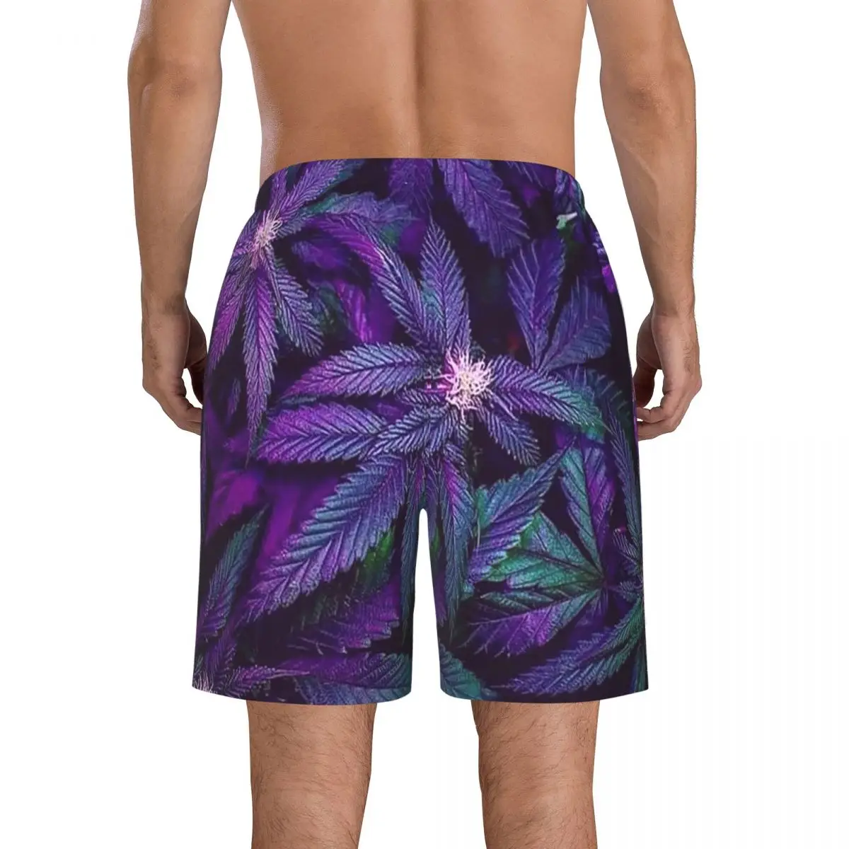 Psychedelic Purple Cannabis Marijuana Weed Pot Leaves Trunks Beach Board Shorts Casual Quick Dry Swim Summer Men Pants view 4