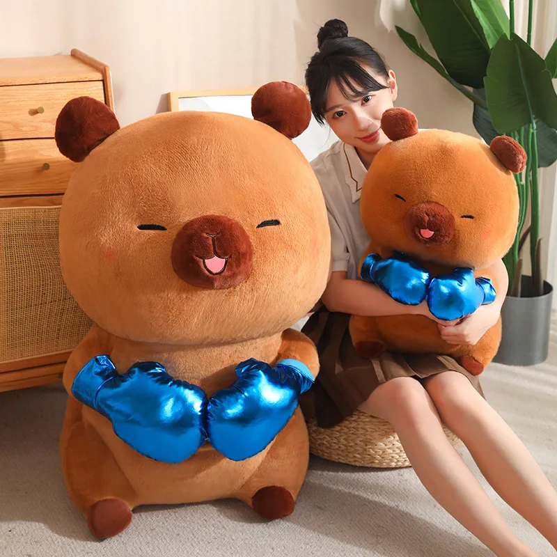 Mainan mewah Anime Boxing Capybara 40-50cm boneka hewan lucu kartun mainan anak-anak lembut boneka Capybaras plus untuk hadiah anak laki-laki anak perempuan