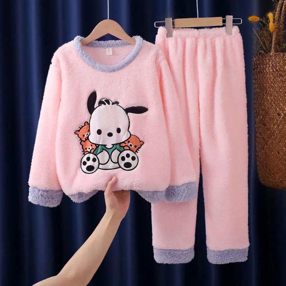 Anime Sanrio Cinnamoroll Hello Kitty kids Plush Pajamas Girl Casual Clothing Costume Sleepwear Kawaii Plushie Home Nightwear