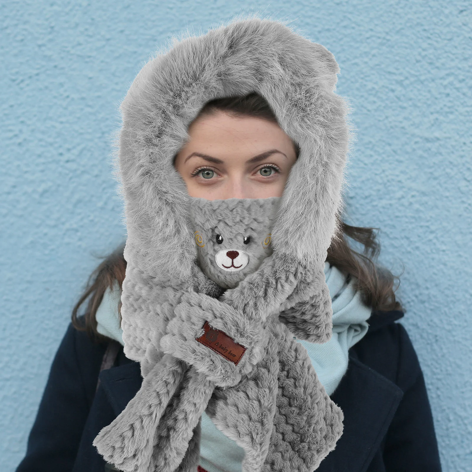 1 مجموعة الشتاء الدب الأذن قبعة تدفئة وشاح قناع قفازات مجموعة النساء في الهواء الطلق الدراجات يندبروف الصوف اصطف قبعات وشاح دافئ