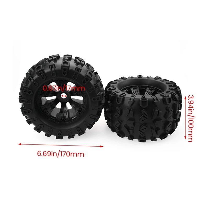 4Pcs 1/8 Scale RC Monster Truck Tires And Wheels Set Glued For Traxxas Maxx Tmaxx E-Revo Revo 3.3, JLB Cheetah Monster