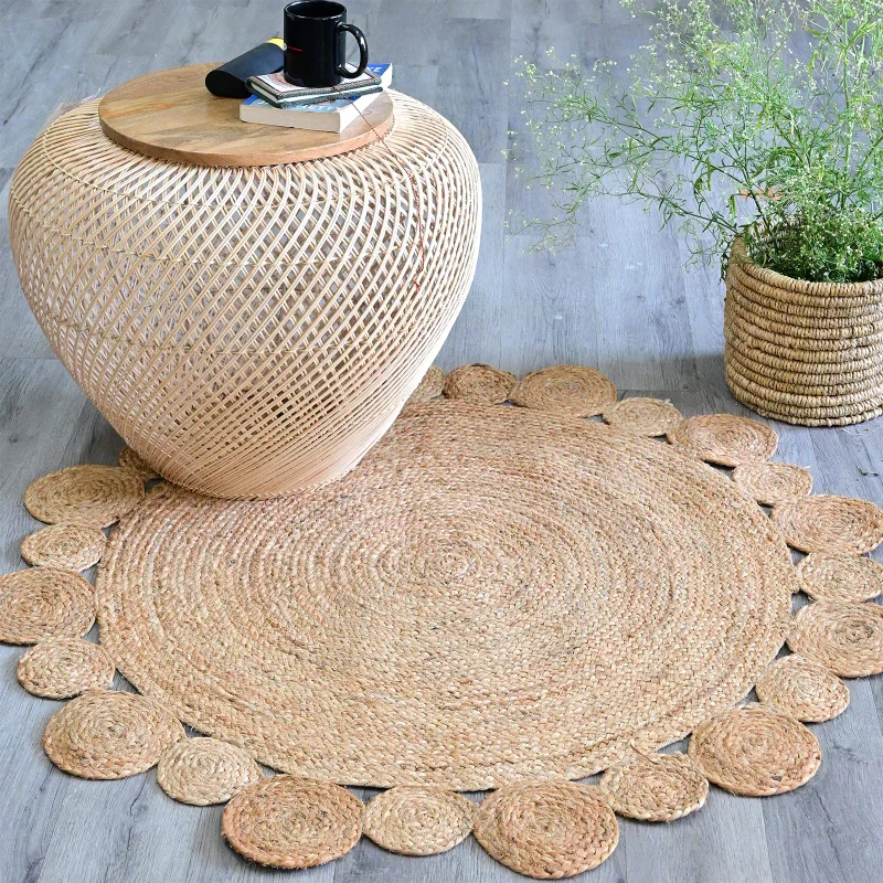 Rug 100% Pure Natural Jute Decorative Carpet Home Decoration Carpet Modern Jute Circular Carpet Weaving Style