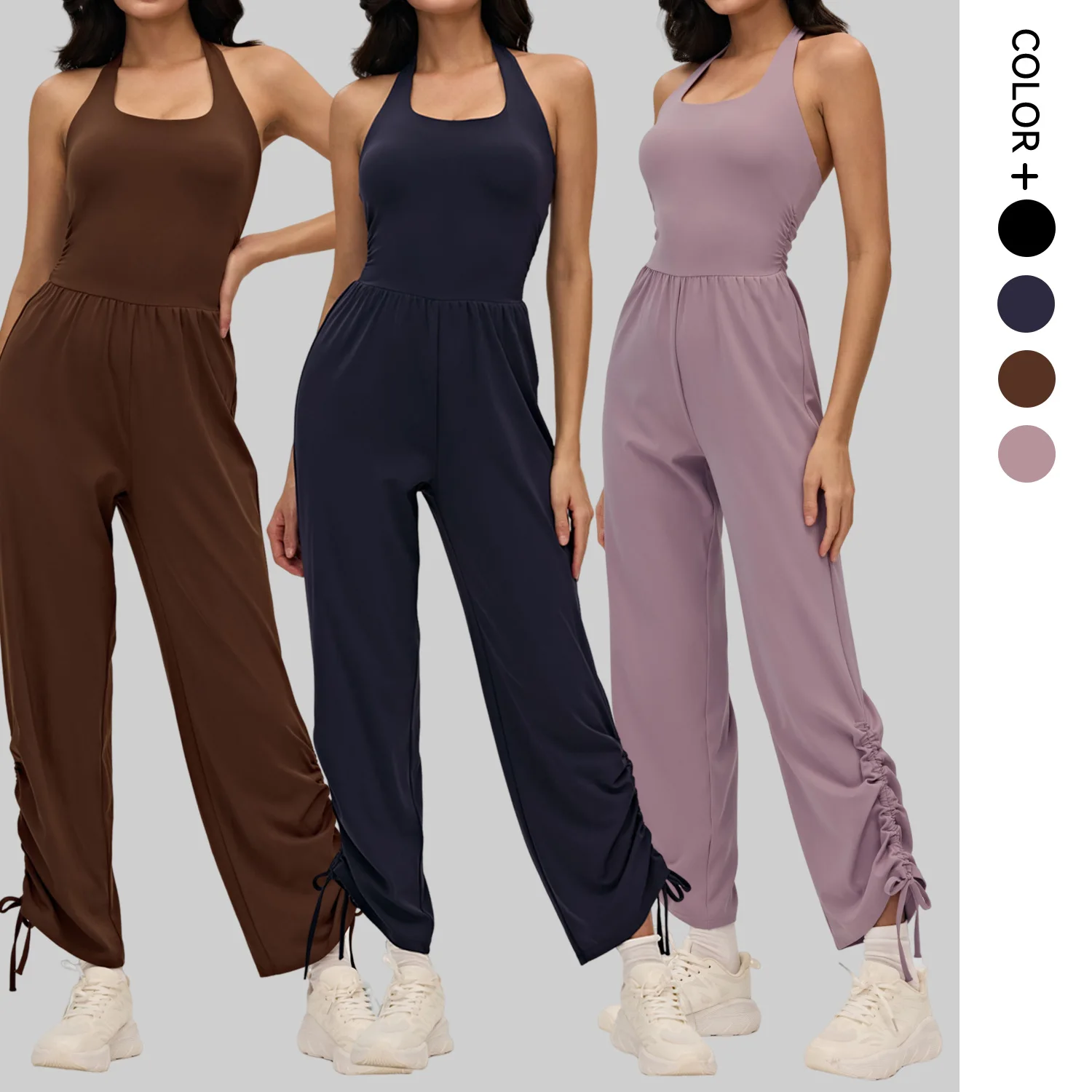 

Женский комбинезон для йоги с эффектом голой кожи, с вырезом халтер, с открытой спиной, облегающий - идеально подходит для бега, фитнеса и повседневной носки.