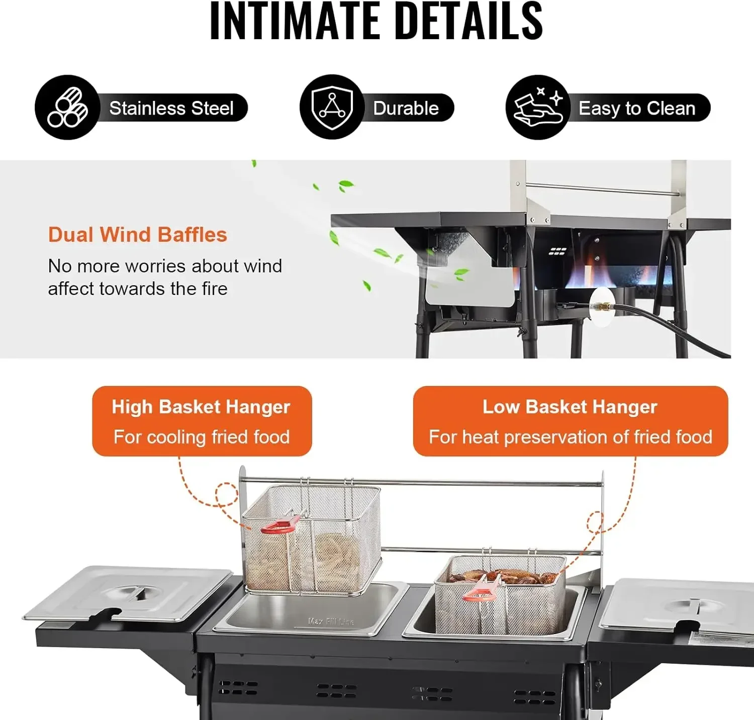 

[XMSJ-Limited Stock, Buy Now!]Outdoor Propane Deep Fryer, Double Burners Commercial Fryer, 16 Qt Stainless Steel Cooker with Rem