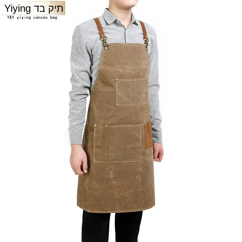 

Fashionable Oil Wax Canvas Apron Tool Pouch Mechanic Woodworker Uniform Style Workwear Acetate Fabric Overalls for Men