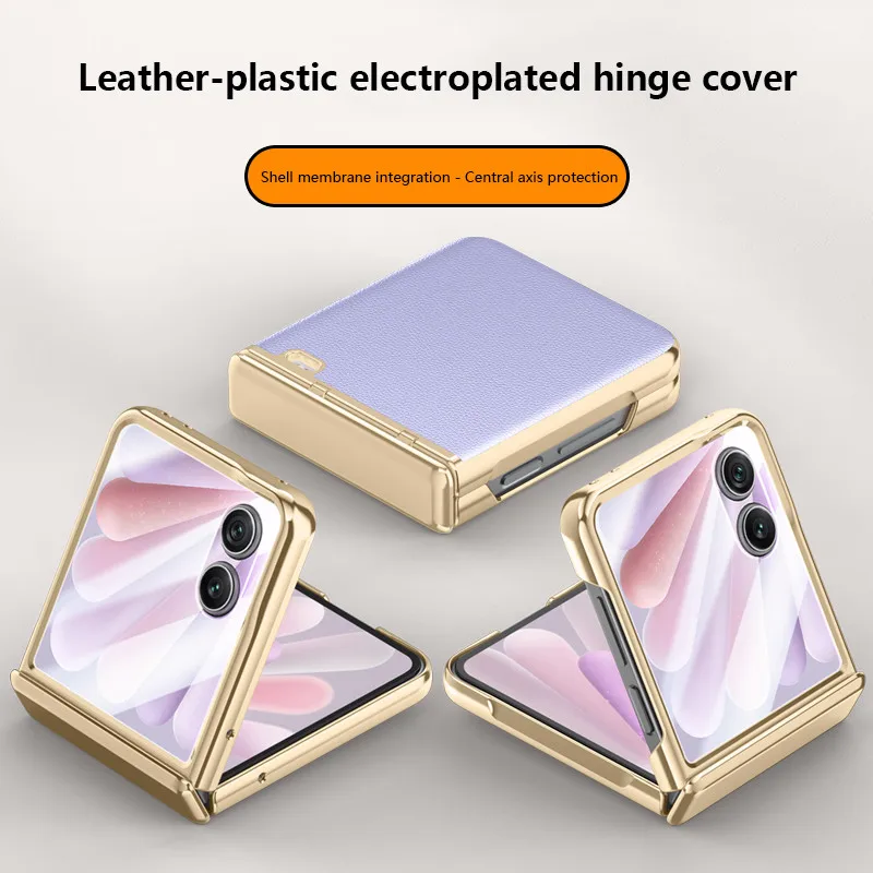

Роскошный кожаный чехол с гальваническим покрытием для Honor Magic V Flip 2, 5G, магнитный складной шарнир, полный защитный чехол с закаленной пленкой