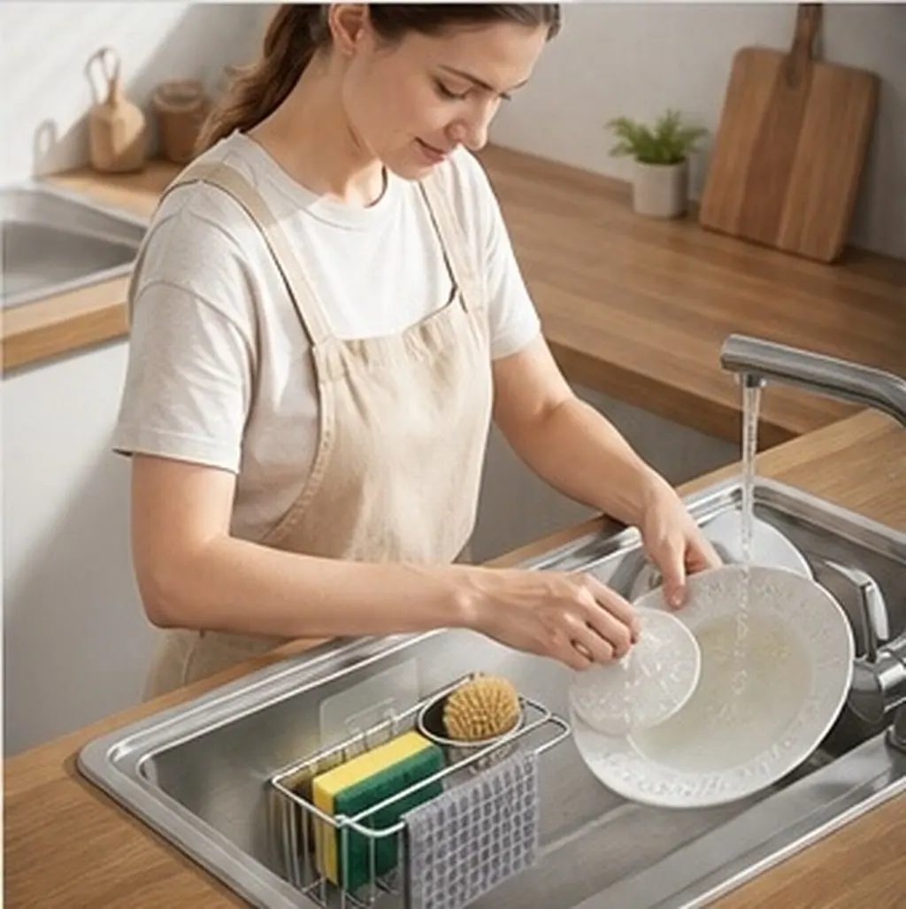 1Pcs Hanging Kitchen Organizer Stainless Steel Sink Storage Basket for Sponge Soap Towel Cleaning Tools Rust Proof Easy Clean