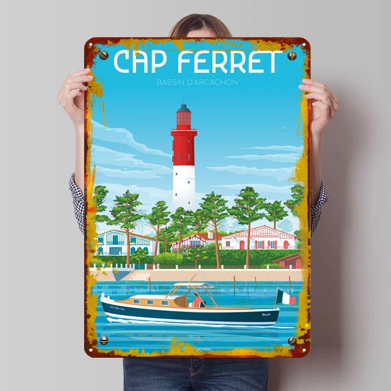 Cap Ferret Bassin Arcachon Metal Signs Travel Poster Vintage Home Decor Items Custom Tinplate Sign for Wall Art Decoration Retro