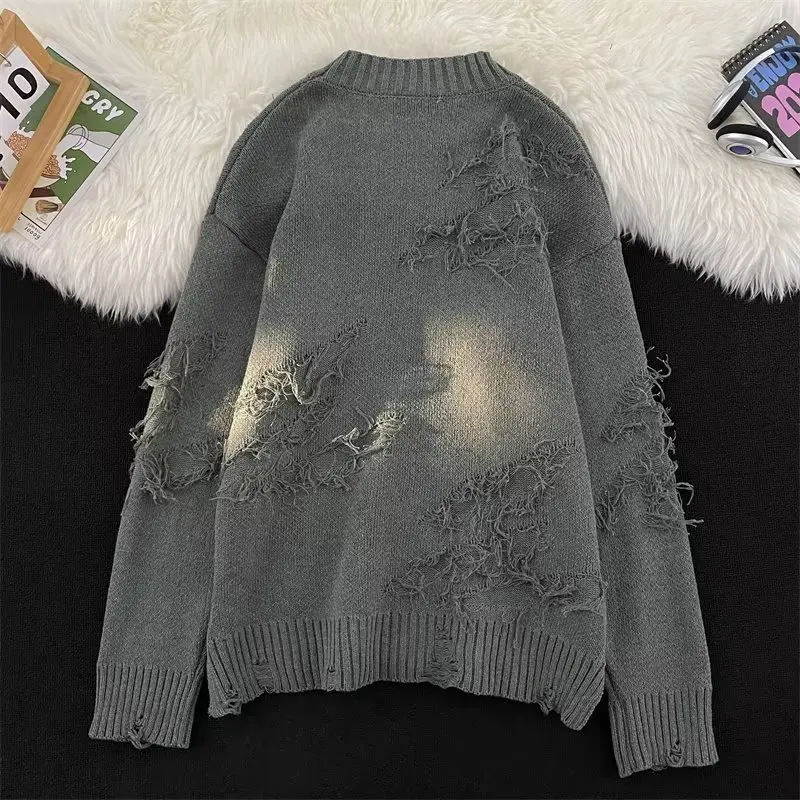 Sweater rajutan leher bulat untuk pria dan wanita, longgar dan santai, menggoyahkan tren atasan serbaguna