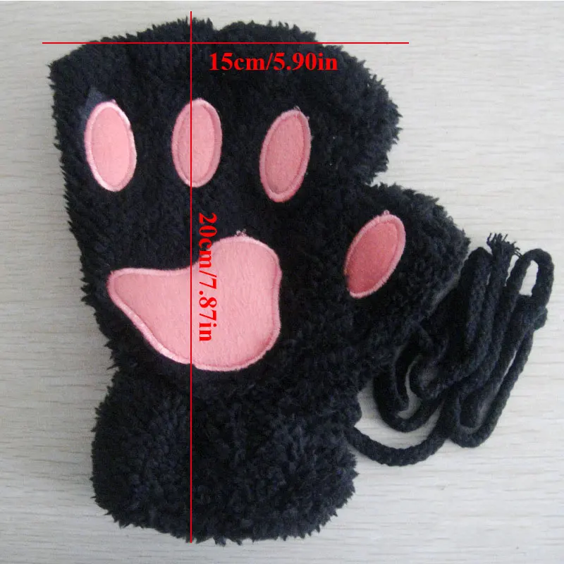 Cute Cat Bear Paw Winter Gloves Faux Fur Thick Plush Gloves kitten Fingerless Mittens Christmas Halloween Gifts For Girls Gloves