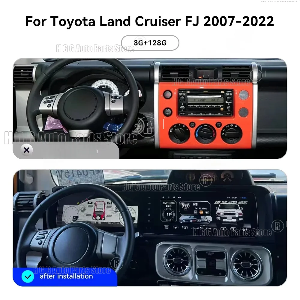 

12,3-дюймовый HD-радиоприемник с двумя экранами для Toyota Land Cruiser FJ 2007-2022, автомобильный мультимедийный видеоплеер, GPS-навигация, Carplay, DSP