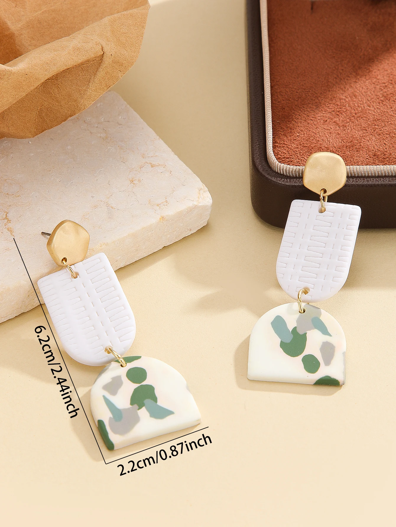 بوليمر كلاي أقراط هندسية بوهو حلقة بيضاوية إطار مربع قوس القرص خفيفة الوزن محايدة الأرض كامو للنساء هدية حفلة يومية #6