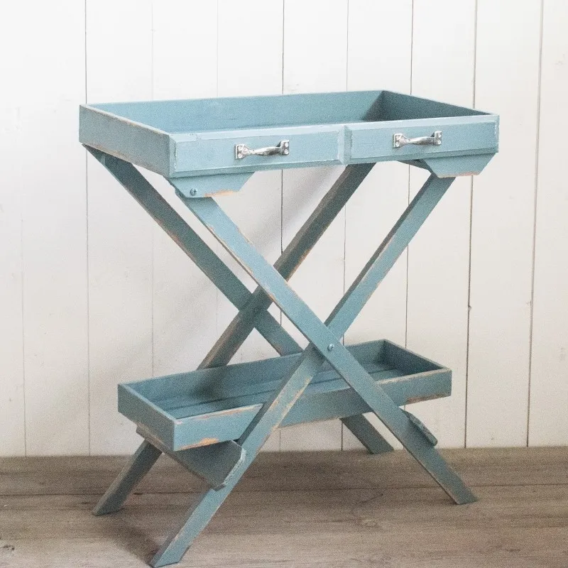 American retro old solid wooden tray flower stand balcony ground pastoral rack multi-layer succulent plant flower table