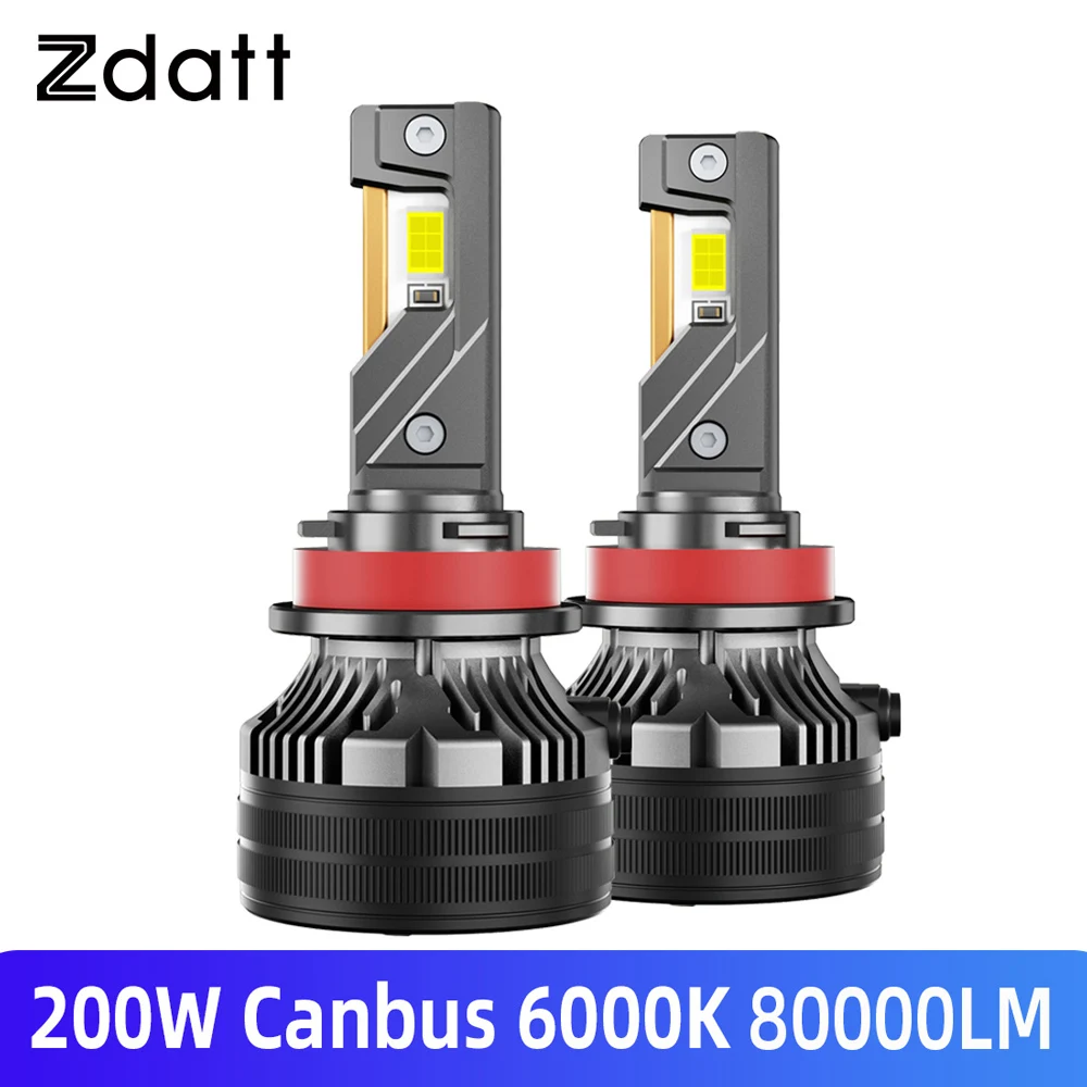 2025 Car Lights H7 H4 LED Lamp Canbus H11 H9 H8 6000K Super Bright H1 9005 HB3 9006 HB4 LED Headlight Bulb 200W 80000LM 2Pcs