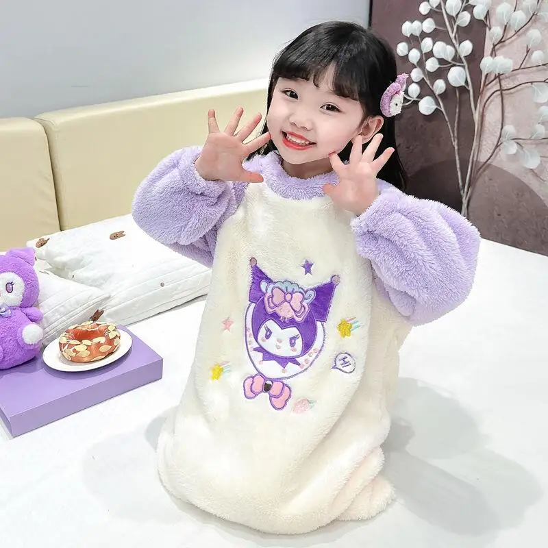 حار سانريو الفتيات الكرتون المرجان بيجامة من الصوف Kuromi الاطفال Kawaii ملابس خاصة رداء الترفيه ارتداء ربيع الخريف ليلة الملابس جديد
