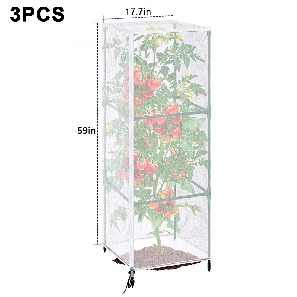 Garden Bird Netting for Tomato Cages 3 Pieces with Zipper Closure and Adjustable Drawstring Keeps Birds and Small Animals Away
