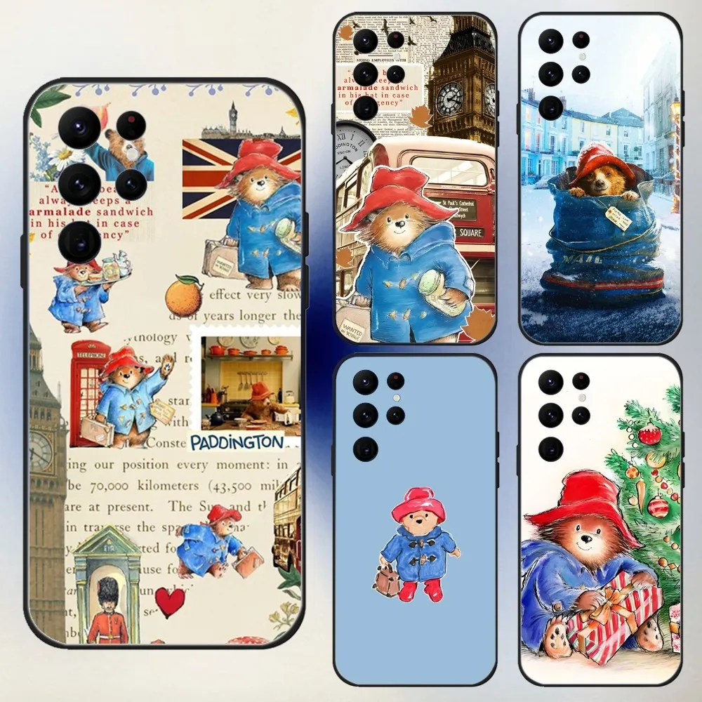 

P-PaddingtonS Bear Cute Phone Case For Samsung S25,24,23,30,21,10,9,Ultra,Plus,Lite,FE,5G Black Soft Case