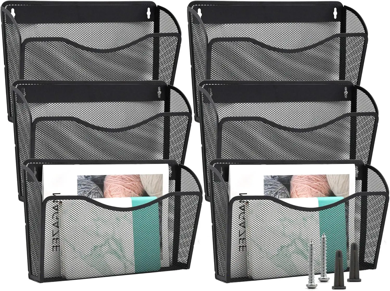 

Vertical Wall Mounted Mesh File Organizer, Single Pocket Magazine Holder for Office Home School Black