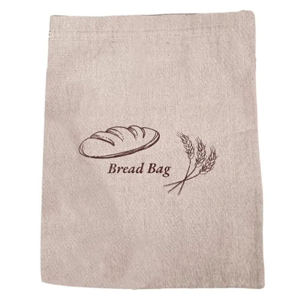 Flax Linen Bread Bag Capacity Double-layered Bread Storage Pouch with Drawstring Sealing for Picnic Commute School Reusable Food