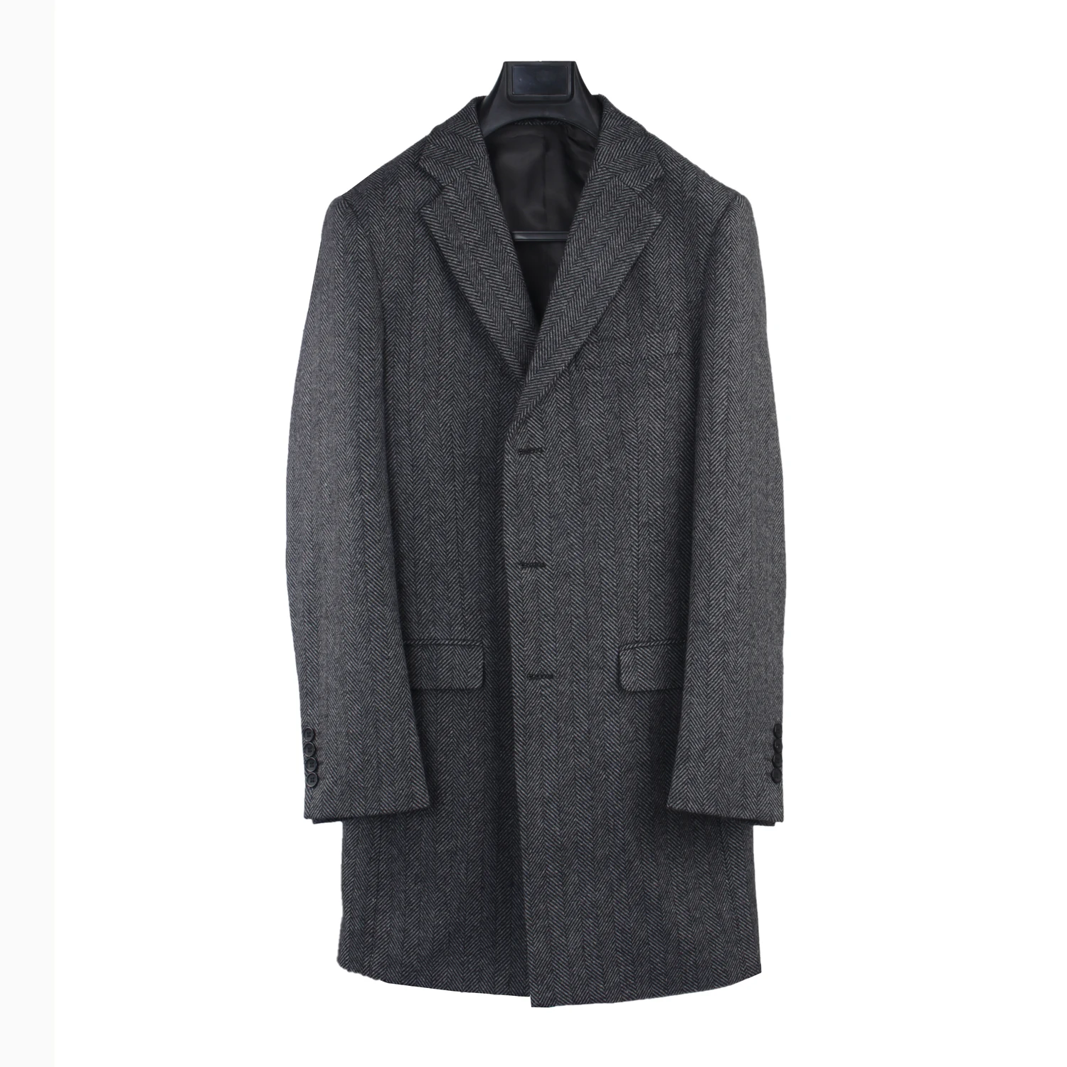 Tweed Topcoat Charcoal Grey Wide Herringbone Long Coat Custom Made Warm Winter Autumn Long Jacket Manteau Homme Fasion Designer