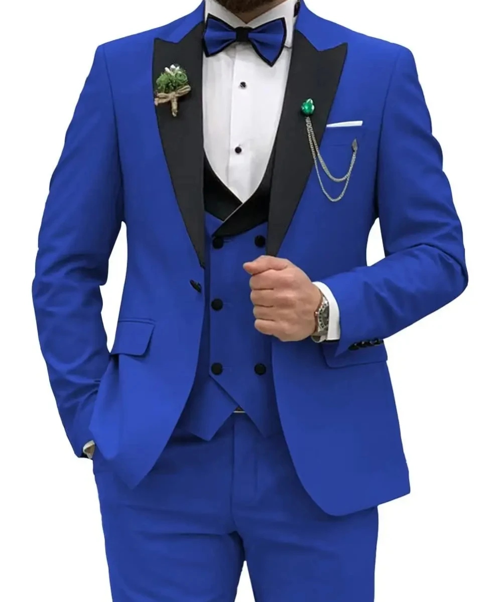 

Royal blue Men Suits Slim Fit 3 Piece Double Breasted Suit Men Wedding Prom Party Business(Blazer+Vest+Pants) 2024