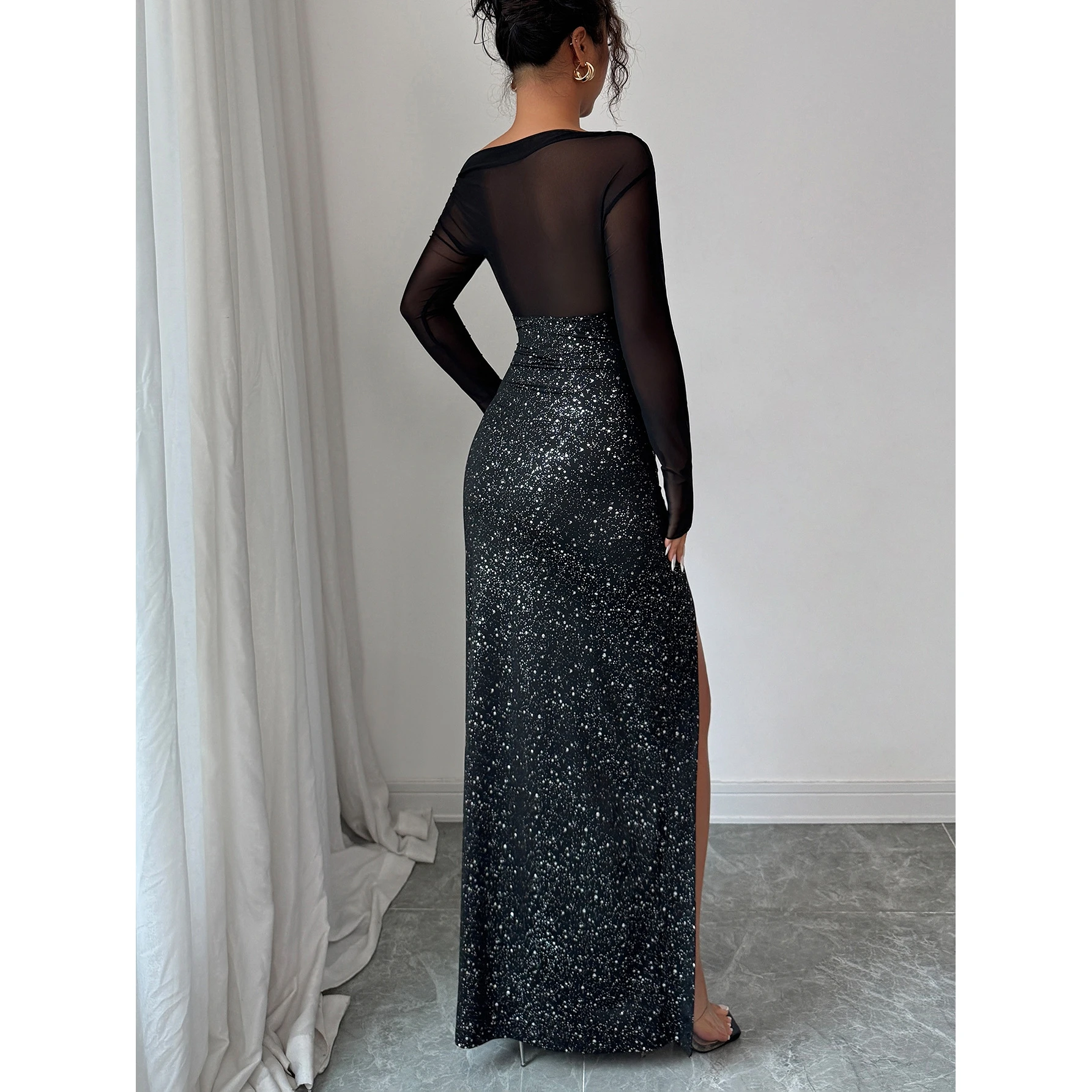 Ele Long Sve Maxi Dr Robe Femme Ele Sle Wrap Ne Design Taille Haute Tissu Satin pour Date Ocn